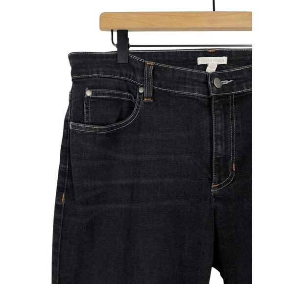 Eileen Fisher Organic Soft Stretch Denim Pant Black Gray Size 12 Straight Leg - Picture 4 of 9
